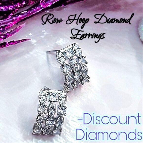 Clear White Baguette Diamond Earrings on 925 Sterling Silver - Picture 7 of 13